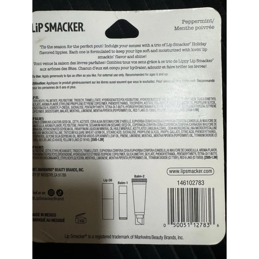 Lip Smacker Peppermint Holiday Lip Trio Set Lip‎ Oil Balm Mint Gift New